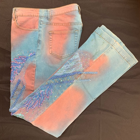 Christine Phillipe Denim - Christine Phillipe jeans with bead & sequins work Size 6 see pic for stains